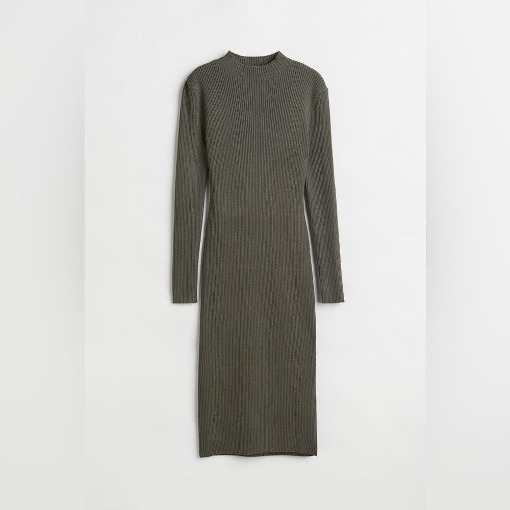 H&M Green Rib Knit Sweater Dress